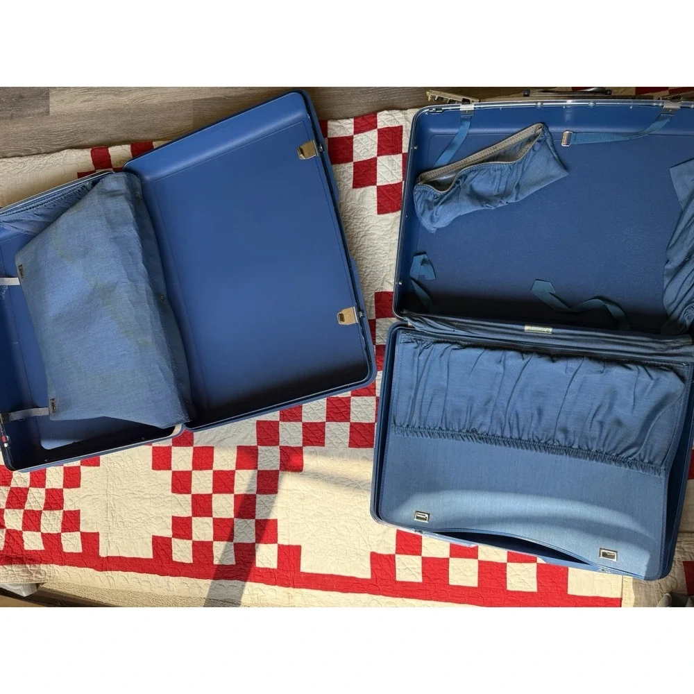 Vintage Samsonite Blue Hard Shell Suitcase Set 2 Piece Luggage Mid Century Retro